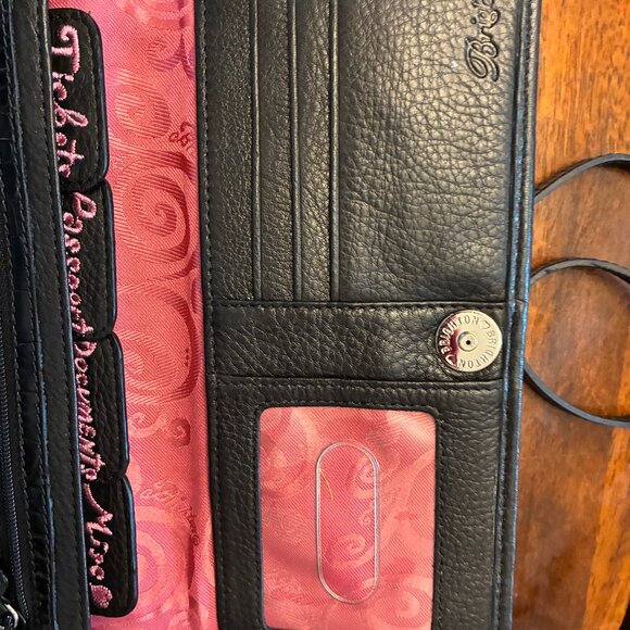 Brighton Black Deco Embossed Document Organizer Travel Wallet Clutch Crossbody. - Picture 13 of 16